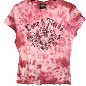 Harley-Davidson Love & Pride Rhinestone Daytona Beach Red Tie-Dye Tee Size Large